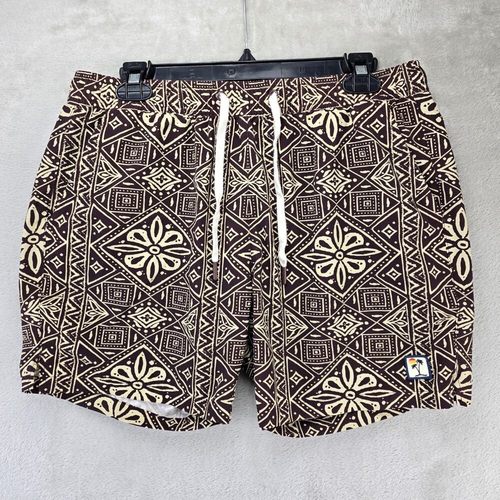 Marine Layer Brown & Cream Geometric Flat-Front Shorts